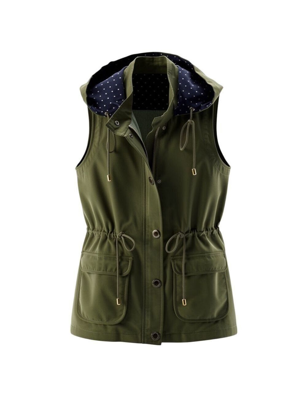 Skies Are Blue Khaki cargo Jacket Hooded Vest Sz large womans